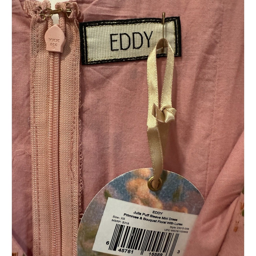NWT Eddy Julia Puff Sleeve Pink Mini Babydoll Dress Floral Coquette Girl XS $318 - Picture 7 of 9